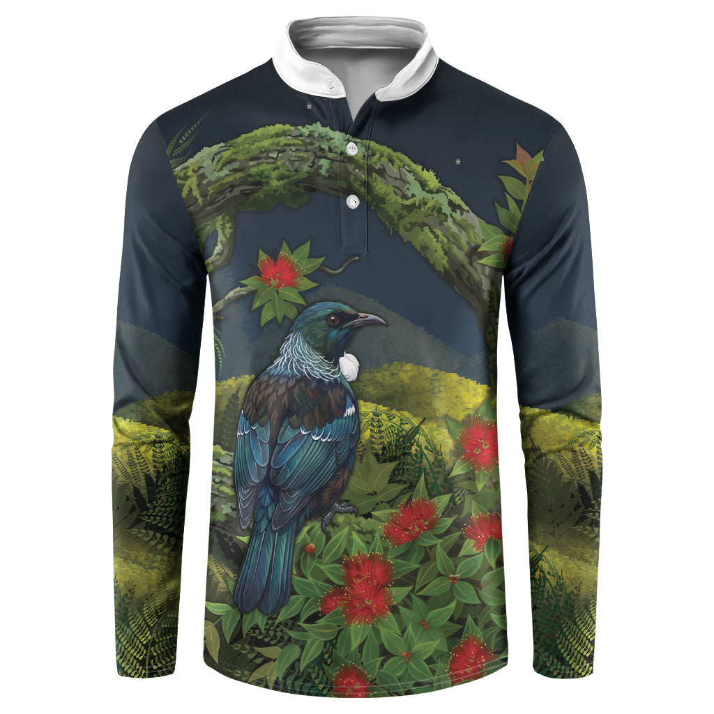 Rongoa Maori New Zealand Rata Button Sweatshirt NZ Tui Bird Forest Vibes LT14 Green - Polynesian Pride