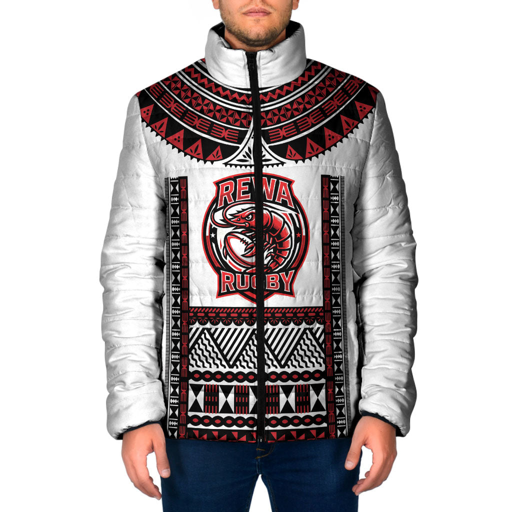 Fiji Rewa Rugby Custom Padded Jacket Go Champions Fijian Tapa Pattern LT14 Men White - Polynesian Pride