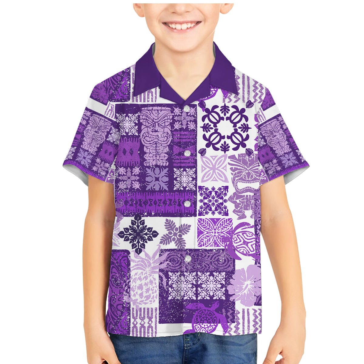 Hawaiian Quilt Family Matching Mermaid Dress and Hawaiian Shirt Tiki Tropical Retro Purple Version LT14 Son's Shirt Purple - Polynesian Pride