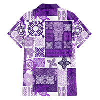 Hawaiian Quilt Family Matching Off Shoulder Long Sleeve Dress and Hawaiian Shirt Tiki Tropical Retro Purple Version LT14 - Polynesian Pride
