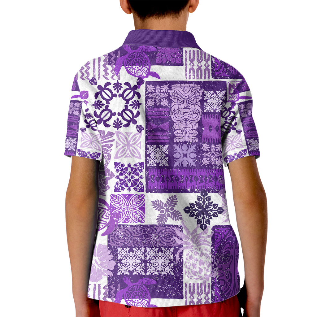 Hawaiian Quilt Kid Polo Shirt Tiki Tropical Retro Purple Version LT14 - Polynesian Pride