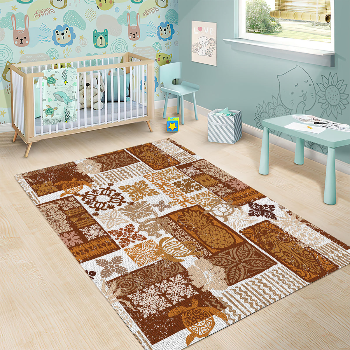 Hawaiian Quilt Area Rug Tiki Tropical Retro Brown Version LT14 - Polynesian Pride