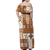 Hawaiian Quilt Family Matching Off Shoulder Maxi Dress and Hawaiian Shirt Tiki Tropical Retro Brown Version LT14 - Polynesian Pride