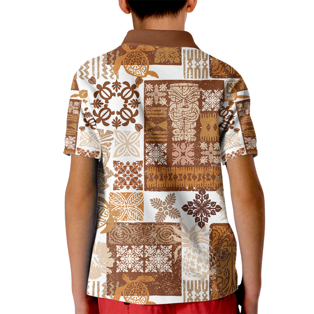 Hawaiian Quilt Kid Polo Shirt Tiki Tropical Retro Brown Version LT14 - Polynesian Pride