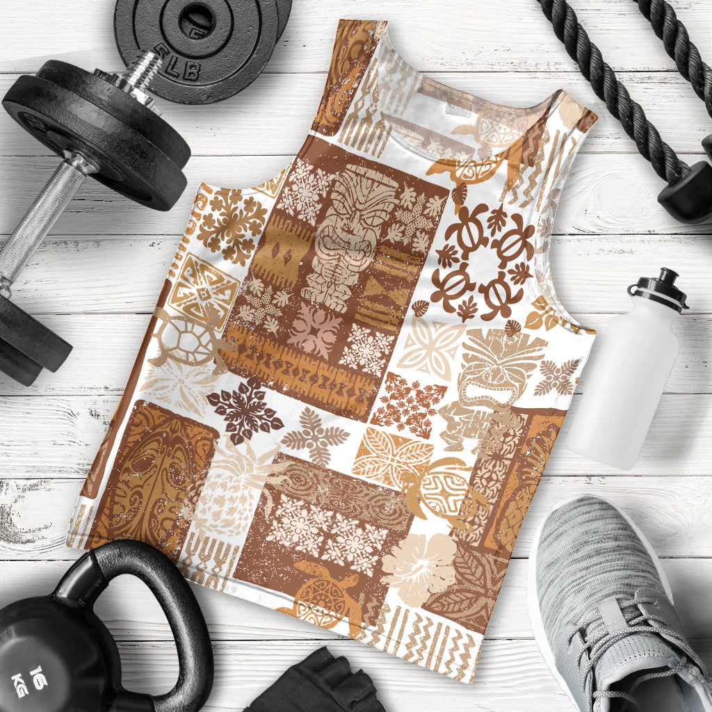 Hawaiian Quilt Men Tank Top Tiki Tropical Retro Brown Version LT14 - Polynesian Pride