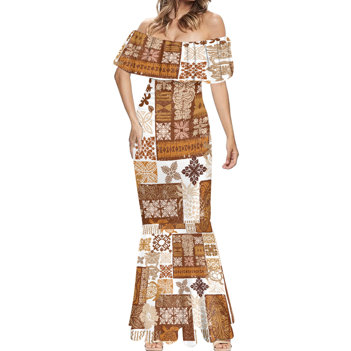Hawaiian Quilt Mermaid Dress Tiki Tropical Retro Brown Version LT14 - Polynesian Pride
