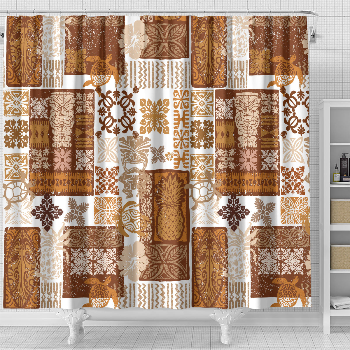 Hawaiian Quilt Shower Curtain Tiki Tropical Retro Brown Version LT14 - Polynesian Pride
