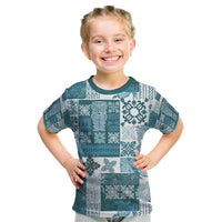 Hawaiian Quilt Kid T Shirt Tiki Tropical Retro Dark Cyan Version LT14 Dark Cyan - Polynesian Pride