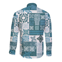 Hawaiian Quilt Long Sleeve Button Shirt Tiki Tropical Retro Dark Cyan Version LT14 - Polynesian Pride