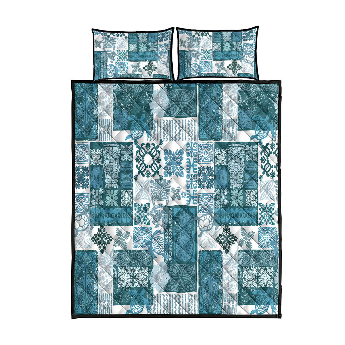 Hawaiian Quilt Quilt Bed Set Tiki Tropical Retro Dark Cyan Version LT14 Dark Cyan - Polynesian Pride