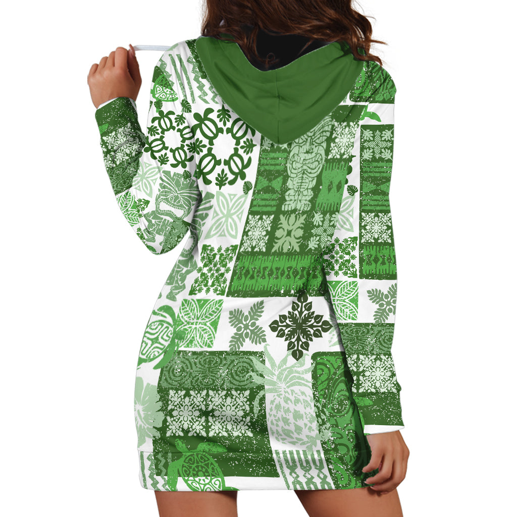 Hawaiian Quilt Hoodie Dress Tiki Tropical Retro Green Version LT14 - Polynesian Pride