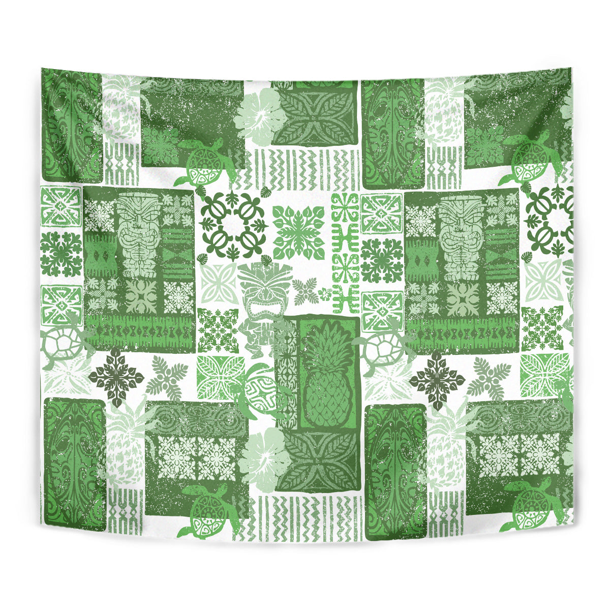 Hawaiian Quilt Tapestry Tiki Tropical Retro Green Version LT14 - Polynesian Pride