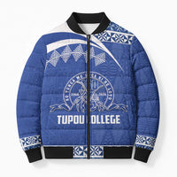 Personalised Tonga Tupou College Toloa Bomber Puffer Jacket 160 Years Anniversary Tongan Ngatu Pattern LT14 Unisex Blue - Polynesian Pride
