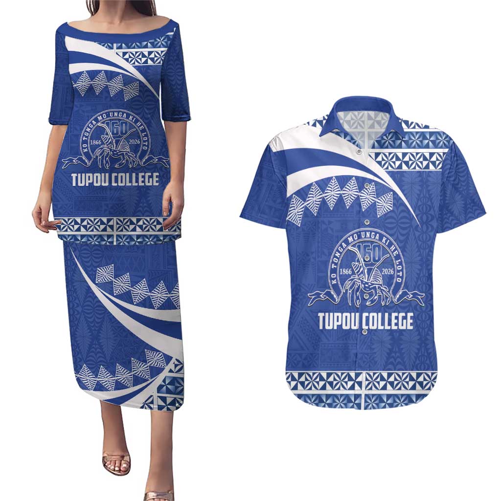 Personalised Tonga Tupou College Toloa Couples Matching Puletasi and Hawaiian Shirt 160 Years Anniversary Tongan Ngatu Pattern