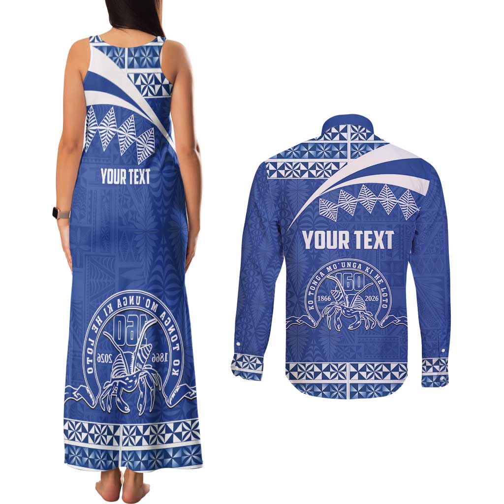 Personalised Tonga Tupou College Toloa Couples Matching Tank Maxi Dress and Long Sleeve Button Shirt 160 Years Anniversary Tongan Ngatu Pattern