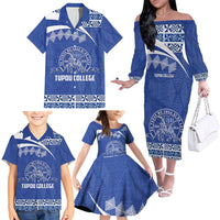 Personalised Tonga Tupou College Toloa Family Matching Off The Shoulder Long Sleeve Dress and Hawaiian Shirt 160 Years Anniversary Tongan Ngatu Pattern LT14 - Polynesian Pride