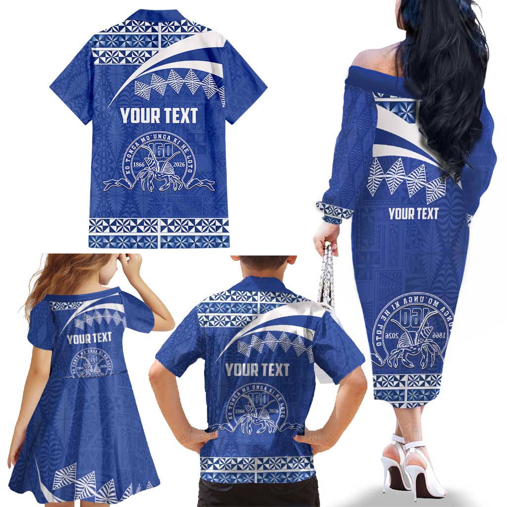 Personalised Tonga Tupou College Toloa Family Matching Off The Shoulder Long Sleeve Dress and Hawaiian Shirt 160 Years Anniversary Tongan Ngatu Pattern LT14 - Polynesian Pride