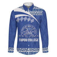Personalised Tonga Tupou College Toloa Family Matching Off The Shoulder Long Sleeve Dress and Hawaiian Shirt 160 Years Anniversary Tongan Ngatu Pattern LT14 Dad's Shirt - Long Sleeve Blue - Polynesian Pride