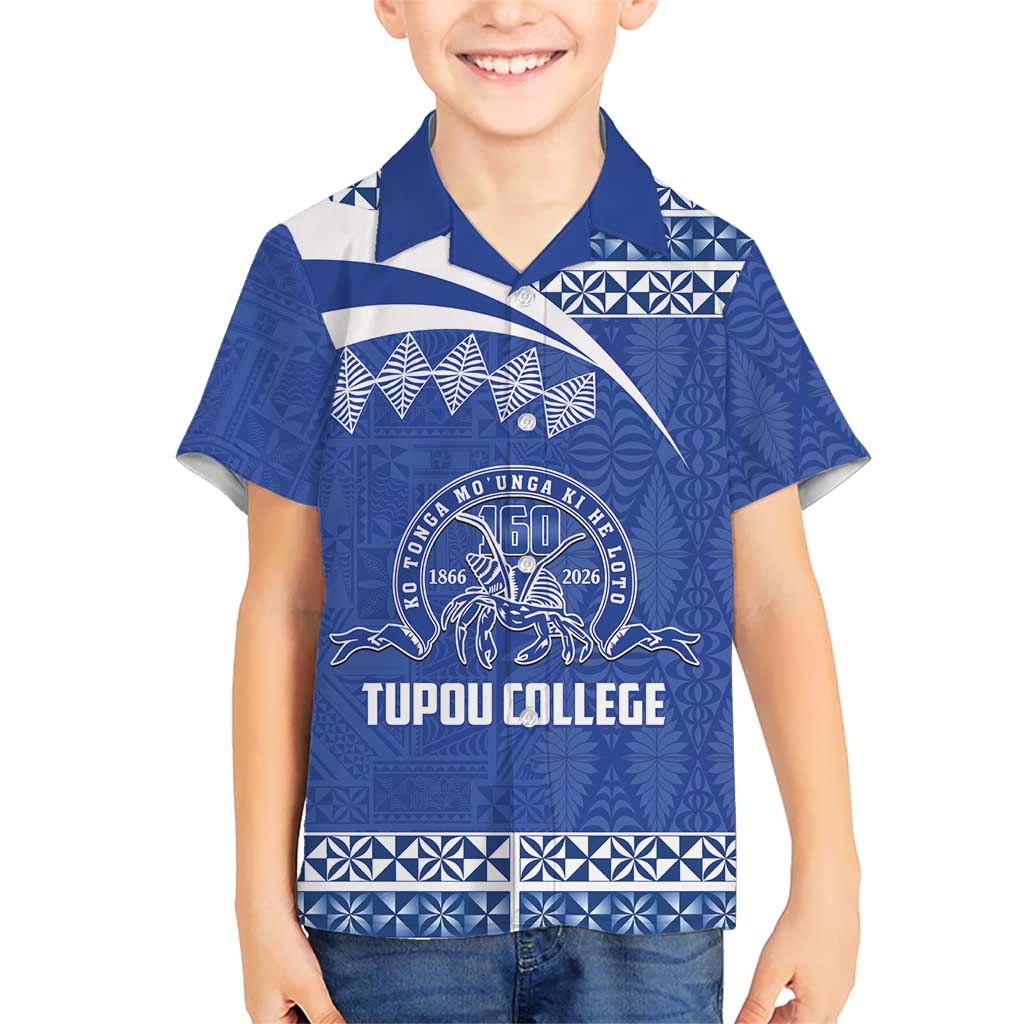 Personalised Tonga Tupou College Toloa Family Matching Off The Shoulder Long Sleeve Dress and Hawaiian Shirt 160 Years Anniversary Tongan Ngatu Pattern LT14 Son's Shirt Blue - Polynesian Pride