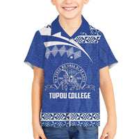 Personalised Tonga Tupou College Toloa Family Matching Off The Shoulder Long Sleeve Dress and Hawaiian Shirt 160 Years Anniversary Tongan Ngatu Pattern LT14 Son's Shirt Blue - Polynesian Pride