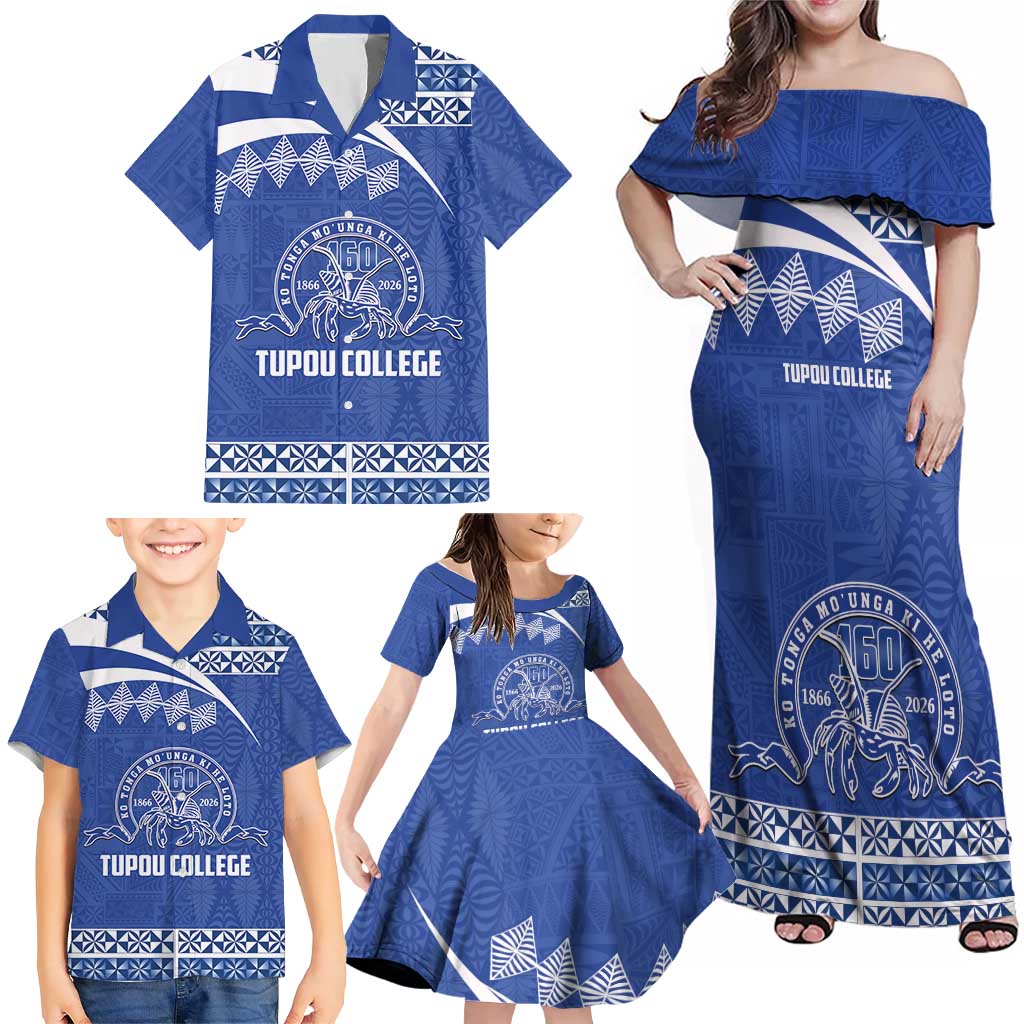 Personalised Tonga Tupou College Toloa Family Matching Off Shoulder Maxi Dress and Hawaiian Shirt 160 Years Anniversary Tongan Ngatu Pattern