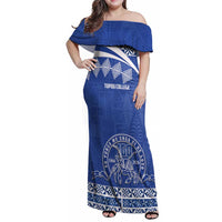 Personalised Tonga Tupou College Toloa Family Matching Off Shoulder Maxi Dress and Hawaiian Shirt 160 Years Anniversary Tongan Ngatu Pattern
