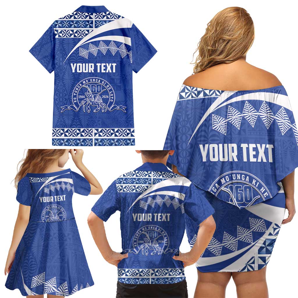 Personalised Tonga Tupou College Toloa Family Matching Off Shoulder Short Dress and Hawaiian Shirt 160 Years Anniversary Tongan Ngatu Pattern