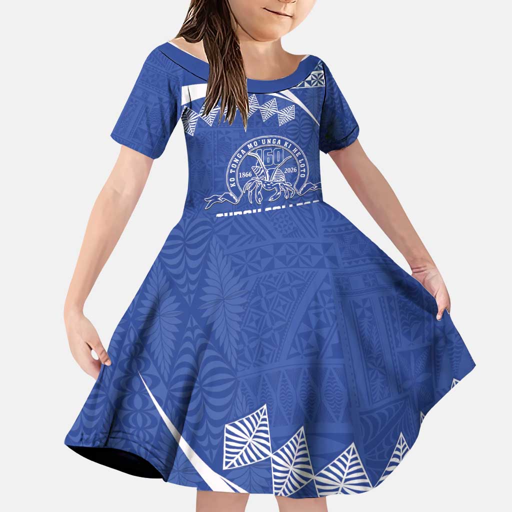 Personalised Tonga Tupou College Toloa Family Matching Short Sleeve Bodycon Dress and Hawaiian Shirt 160 Years Anniversary Tongan Ngatu Pattern LT14 Daughter's Dress Blue - Polynesian Pride