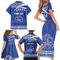 Personalised Tonga Tupou College Toloa Family Matching Short Sleeve Bodycon Dress and Hawaiian Shirt 160 Years Anniversary Tongan Ngatu Pattern LT14 - Polynesian Pride