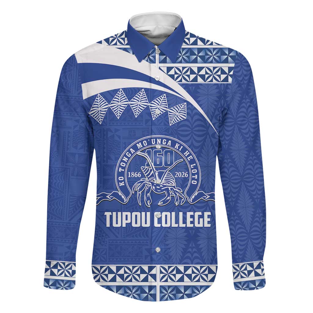 Personalised Tonga Tupou College Toloa Family Matching Short Sleeve Bodycon Dress and Hawaiian Shirt 160 Years Anniversary Tongan Ngatu Pattern LT14 Dad's Shirt - Long Sleeve Blue - Polynesian Pride