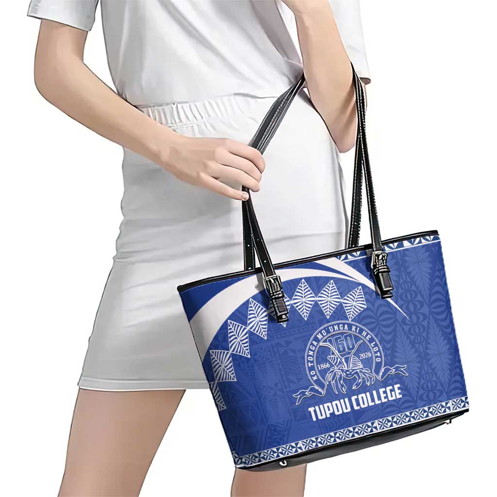 Tonga Tupou College Toloa Leather Tote Bag 160 Years Anniversary Tongan Ngatu Pattern