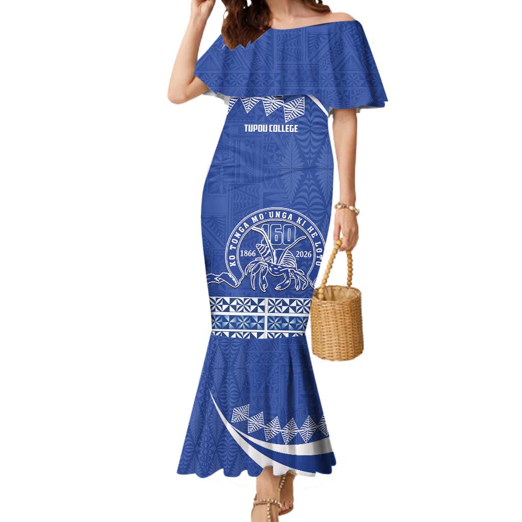 Personalised Tonga Tupou College Toloa Mermaid Dress 160 Years Anniversary Tongan Ngatu Pattern LT14 Women Blue - Polynesian Pride