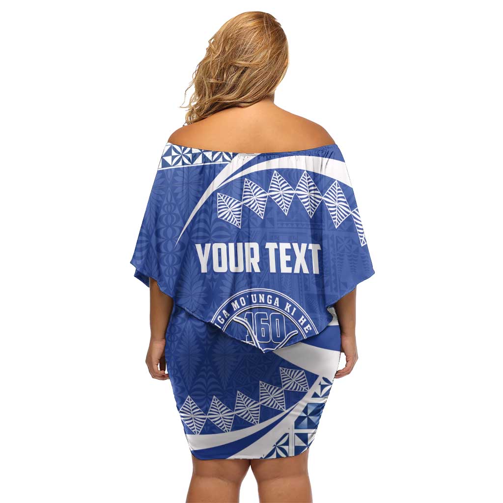 Personalised Tonga Tupou College Toloa Off Shoulder Short Dress 160 Years Anniversary Tongan Ngatu Pattern