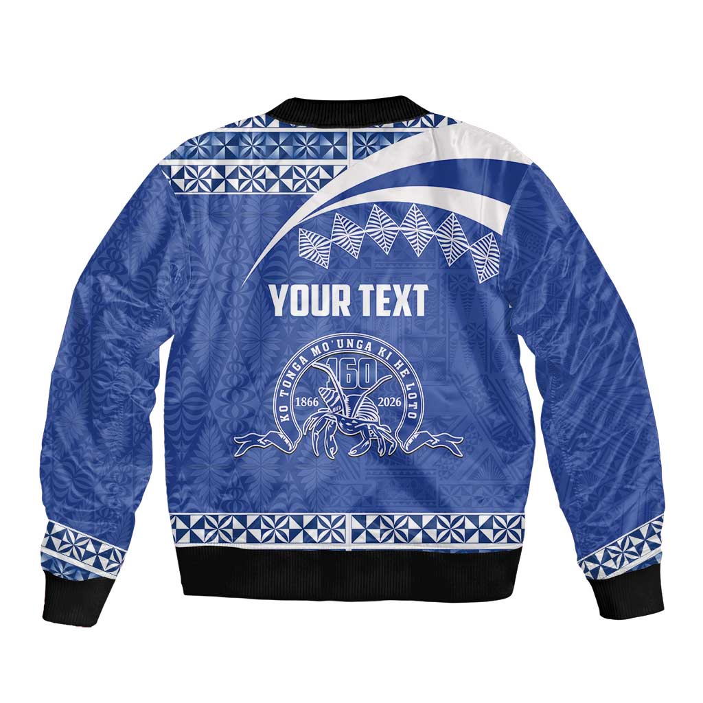 Personalised Tonga Tupou College Toloa Sleeve Zip Bomber Jacket 160 Years Anniversary Tongan Ngatu Pattern