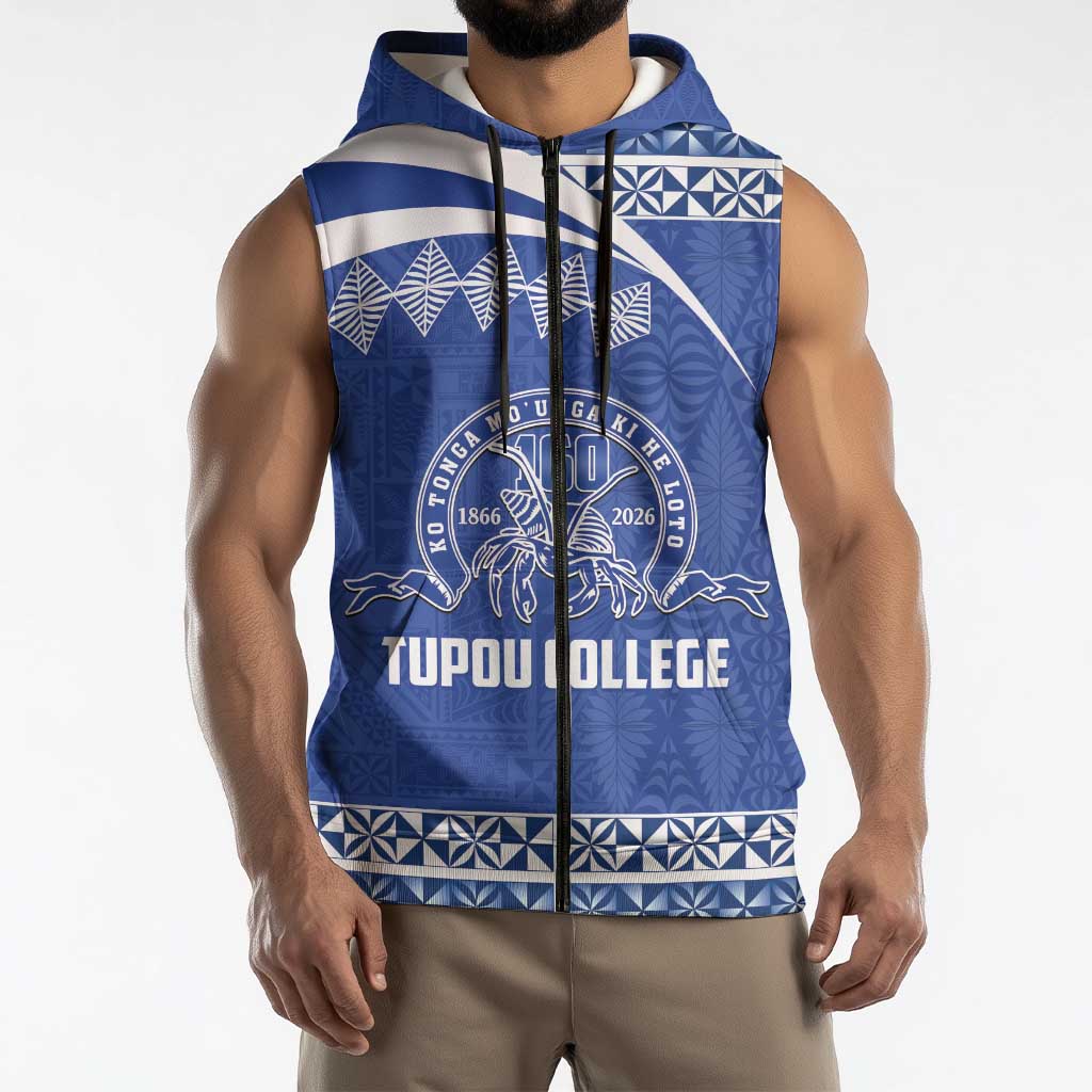 Personalised Tonga Tupou College Toloa Sleeveless Zip Hoodie 160 Years Anniversary Tongan Ngatu Pattern