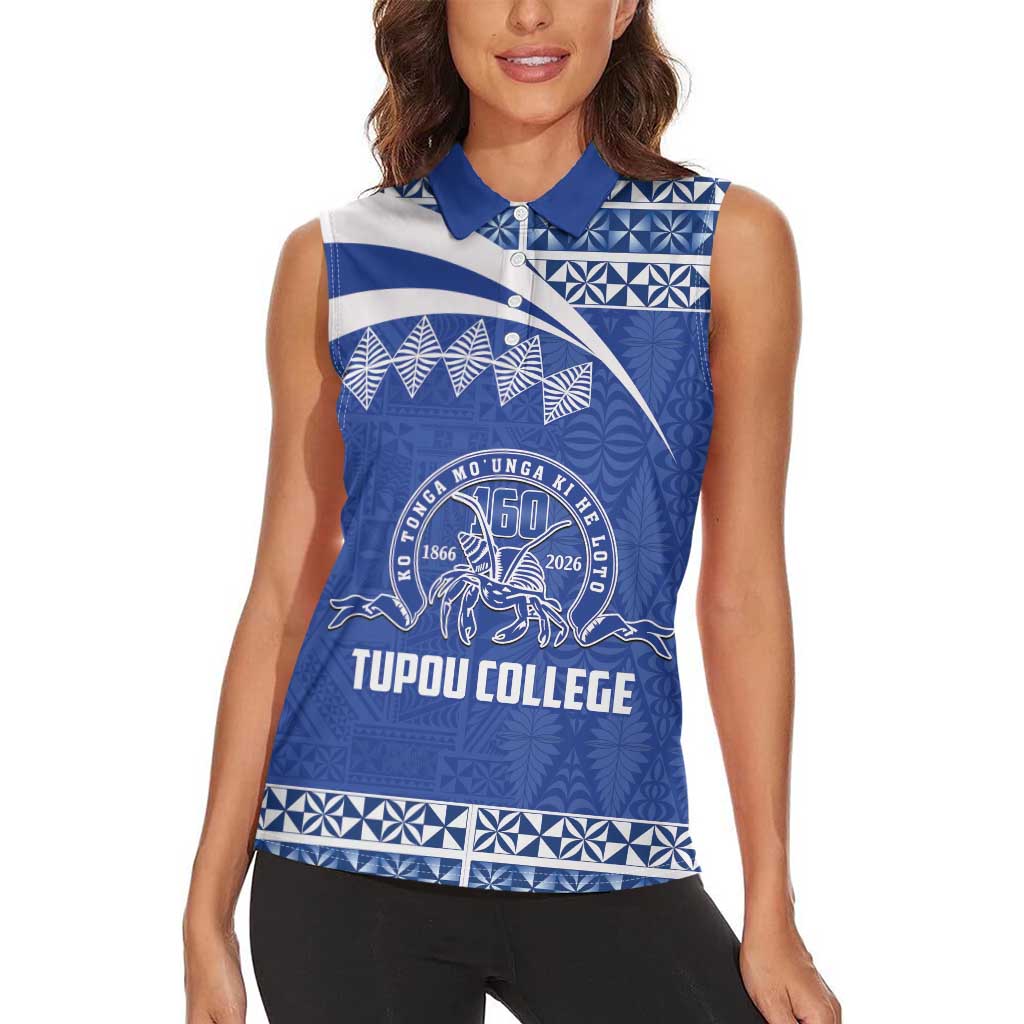 Personalised Tonga Tupou College Toloa Women Sleeveless Polo Shirt 160 Years Anniversary Tongan Ngatu Pattern