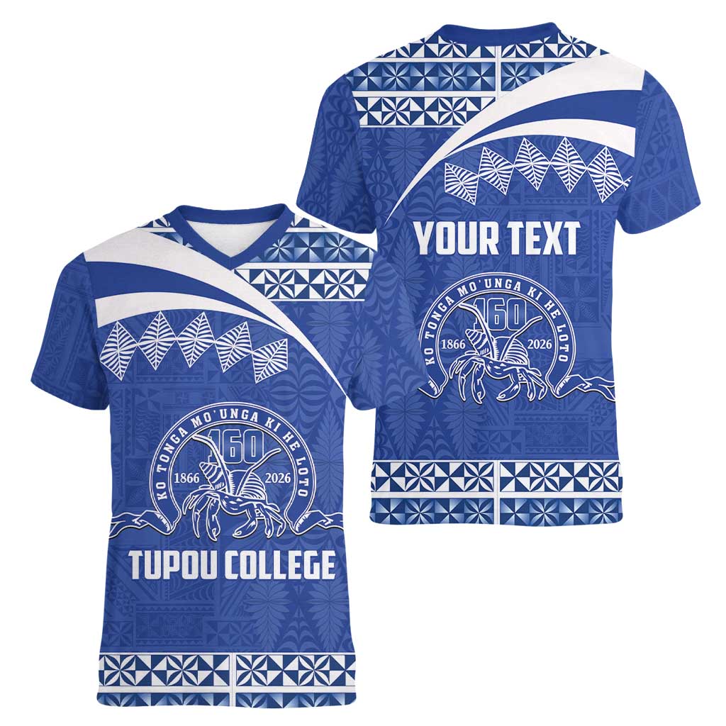 Personalised Tonga Tupou College Toloa Women V-Neck T-Shirt 160 Years Anniversary Tongan Ngatu Pattern