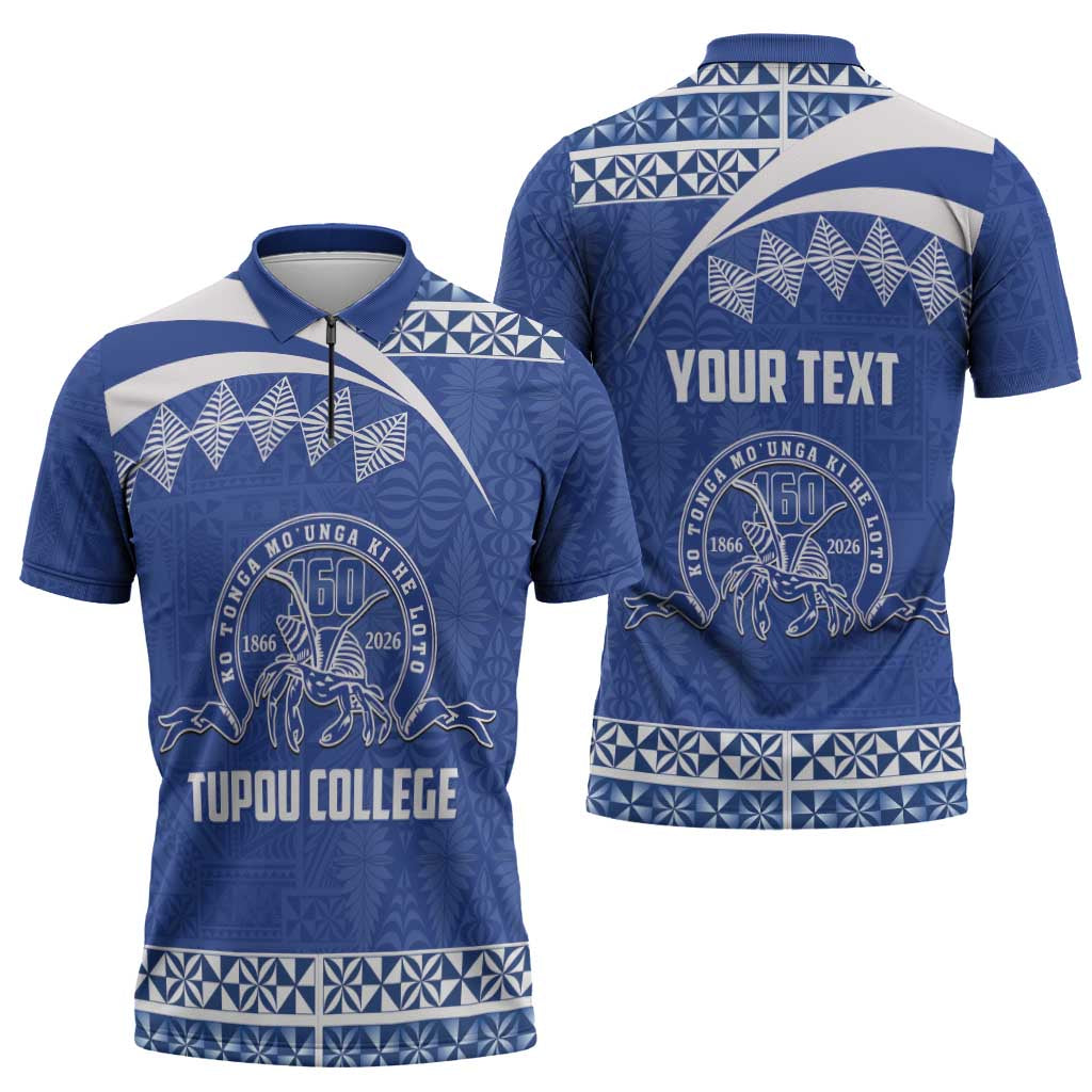 Personalised Tonga Tupou College Toloa Zipper Polo Shirt 160 Years Anniversary Tongan Ngatu Pattern