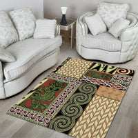 Beige Aotearoa Kowhaiwhai Pattern Area Rug NZ Maori Quilt Style