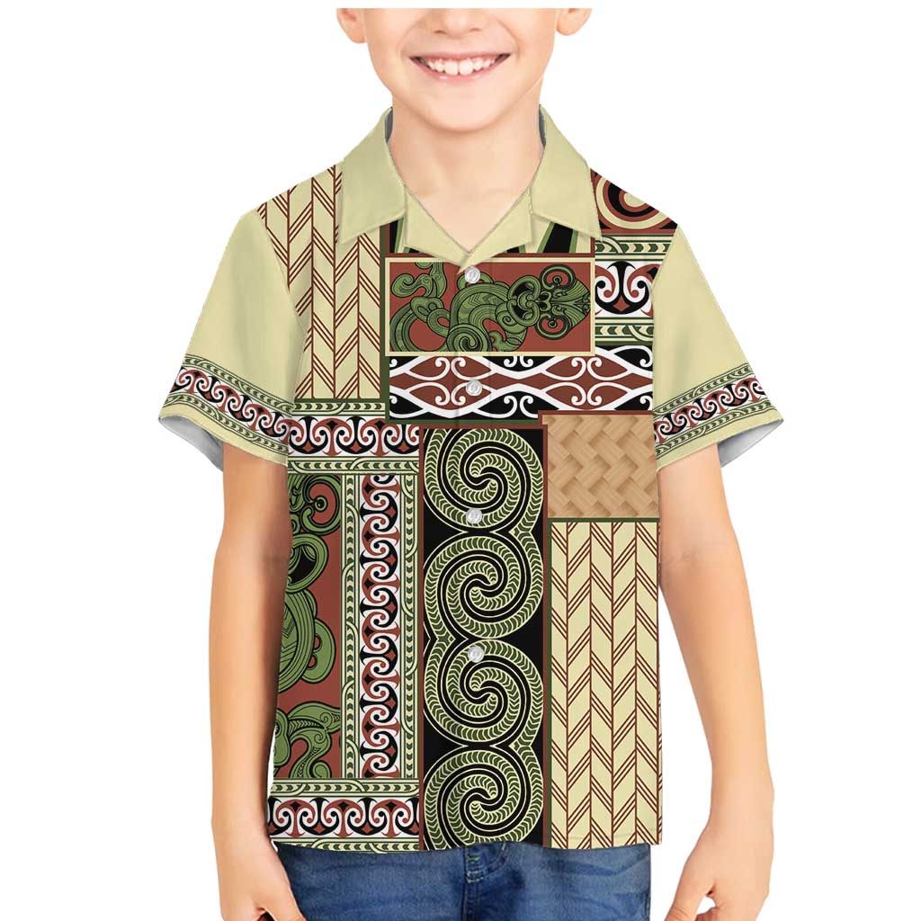 Beige Aotearoa Kowhaiwhai Pattern Family Matching Mermaid Dress and Hawaiian Shirt NZ Maori Quilt Style