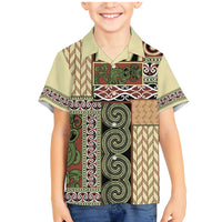 Beige Aotearoa Kowhaiwhai Pattern Family Matching Mermaid Dress and Hawaiian Shirt NZ Maori Quilt Style