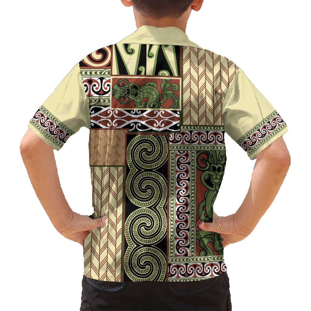 Beige Aotearoa Kowhaiwhai Pattern Family Matching Puletasi and Hawaiian Shirt NZ Maori Quilt Style