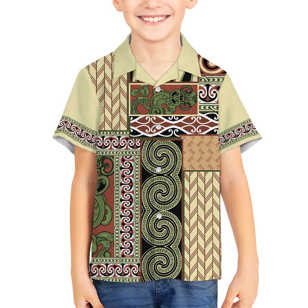Beige Aotearoa Kowhaiwhai Pattern Family Matching Puletasi and Hawaiian Shirt NZ Maori Quilt Style