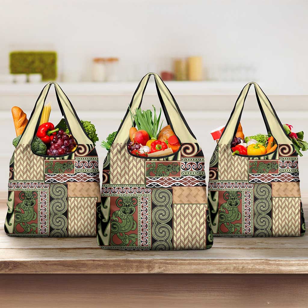 Beige Aotearoa Kowhaiwhai Pattern Grocery Bag NZ Maori Quilt Style