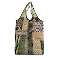 Beige Aotearoa Kowhaiwhai Pattern Grocery Bag NZ Maori Quilt Style