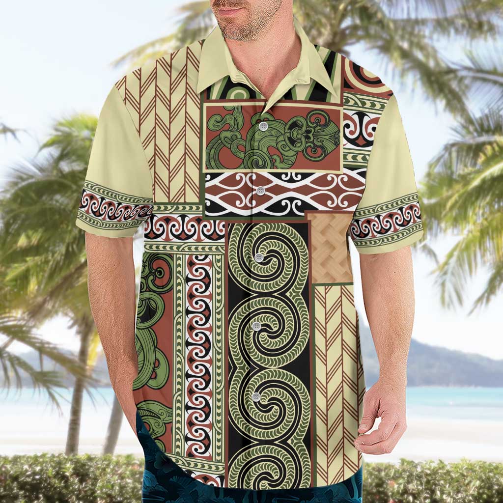 Beige Aotearoa Kowhaiwhai Pattern Hawaiian Shirt NZ Maori Quilt Style