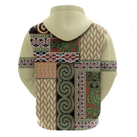 Beige Aotearoa Kowhaiwhai Pattern Hoodie NZ Maori Quilt Style