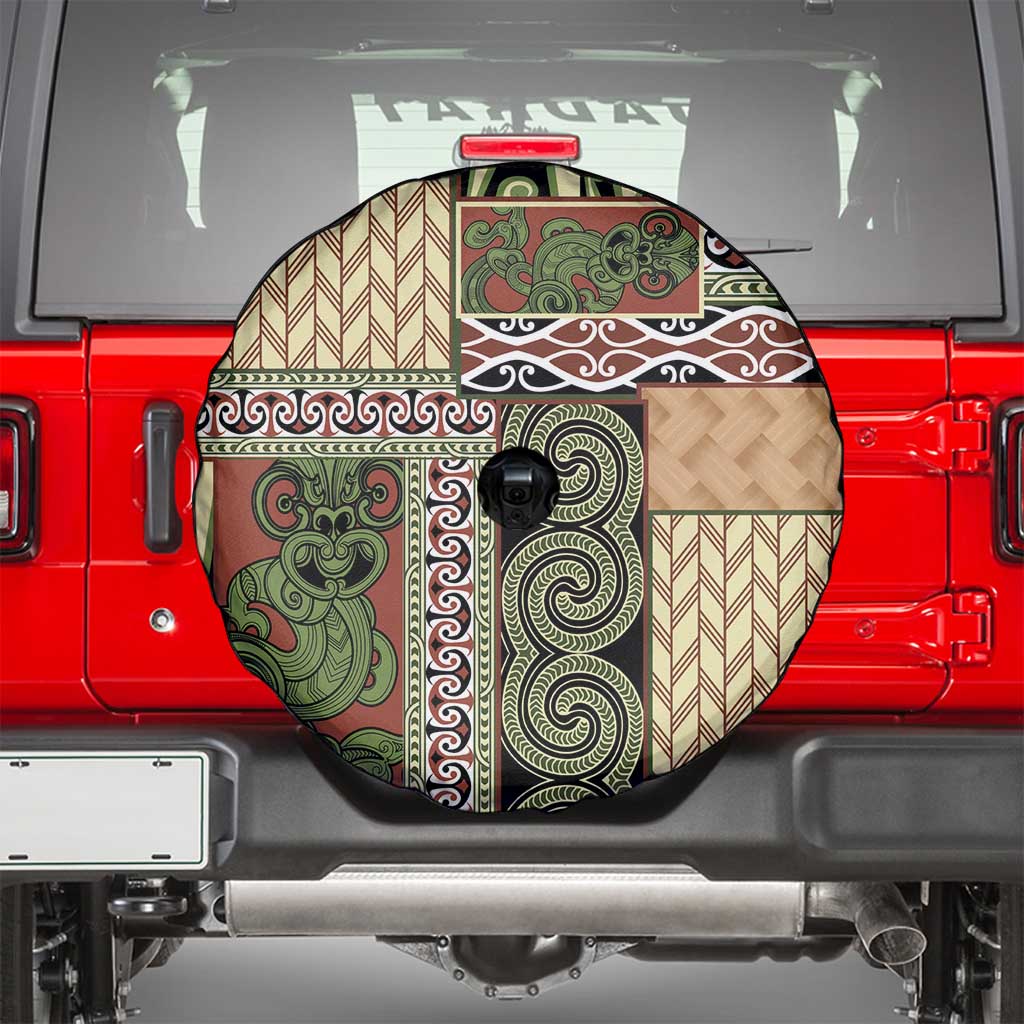 Beige Aotearoa Kowhaiwhai Pattern Spare Tire Cover NZ Maori Quilt Style