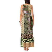 Beige Aotearoa Kowhaiwhai Pattern Tank Maxi Dress NZ Maori Quilt Style
