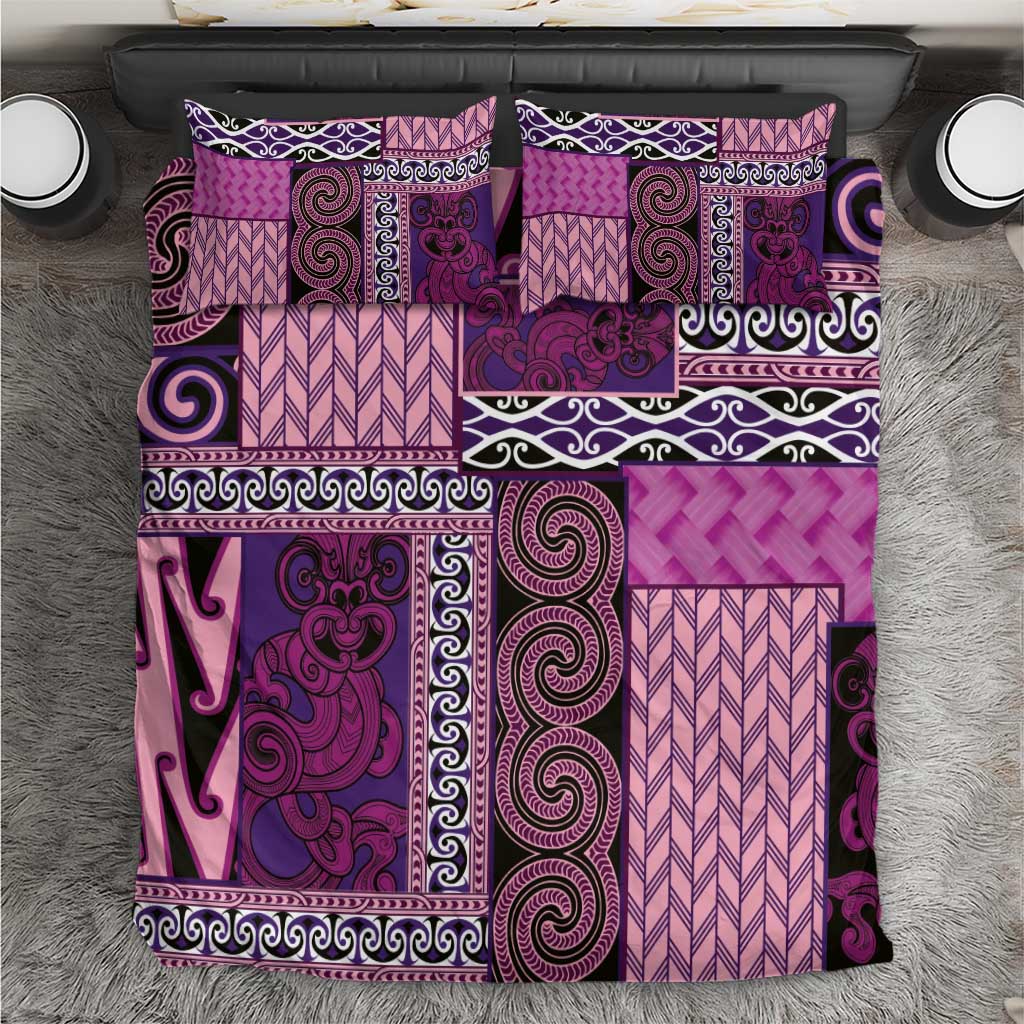 Pink Aotearoa Kowhaiwhai Pattern Bedding Set NZ Maori Quilt Style